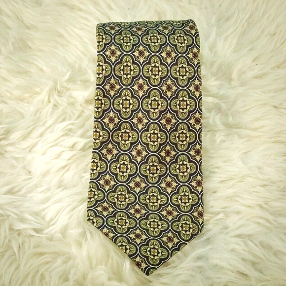 Burberry Luxury Designer Silk Navy Blue Green Floral Paisley Print 4 Tie Necktie - Picture 1 of 6